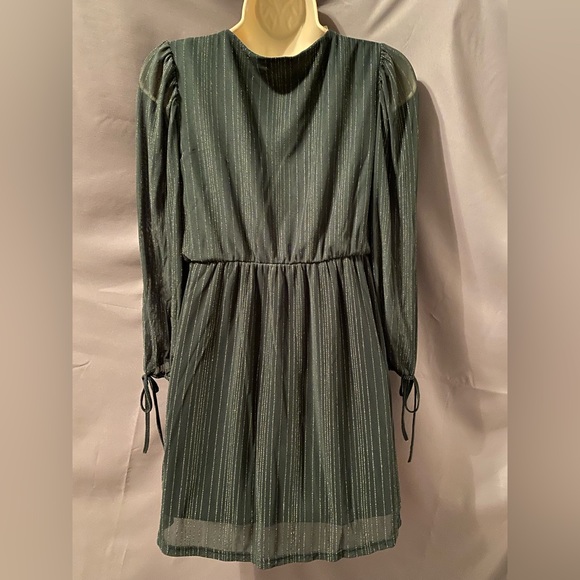 Maternity Dress Large Siren Lily Forrest green Silver striping Christmas Fall - Picture 2 of 6